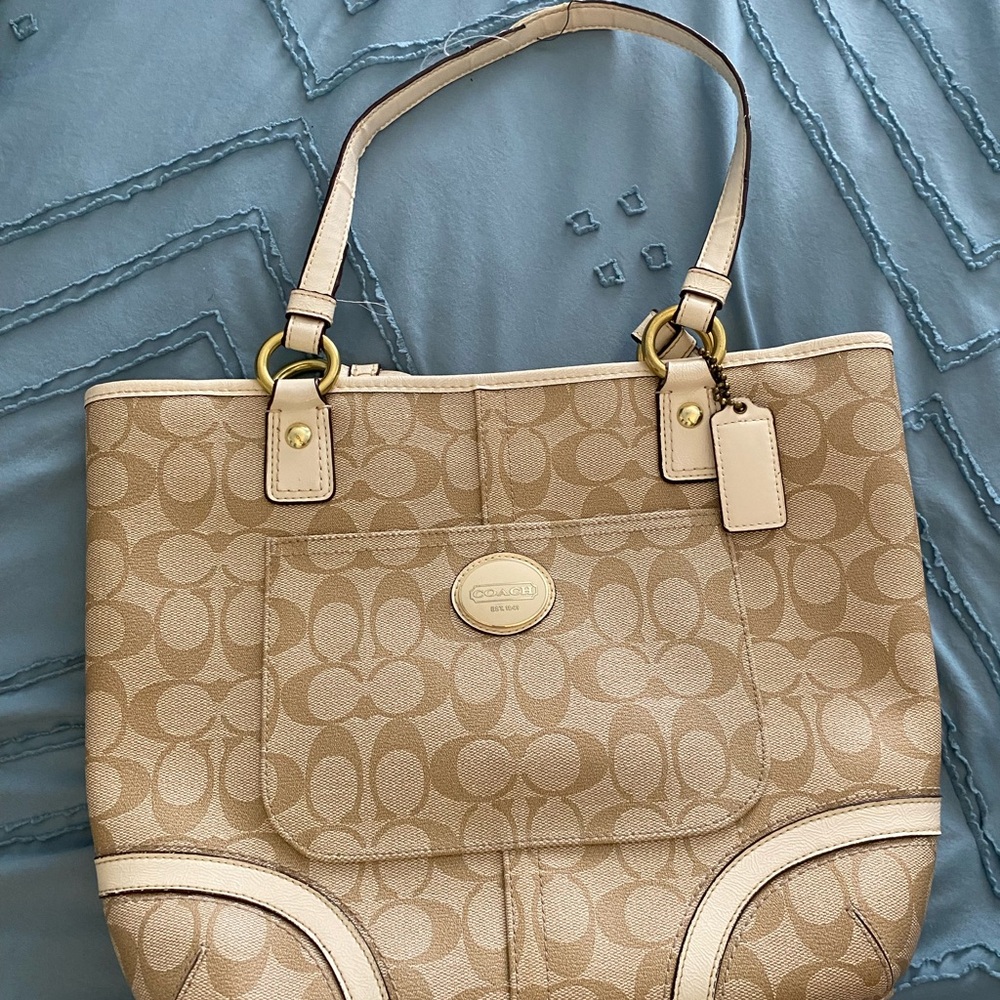 Coach Beige Signature Tote Bag